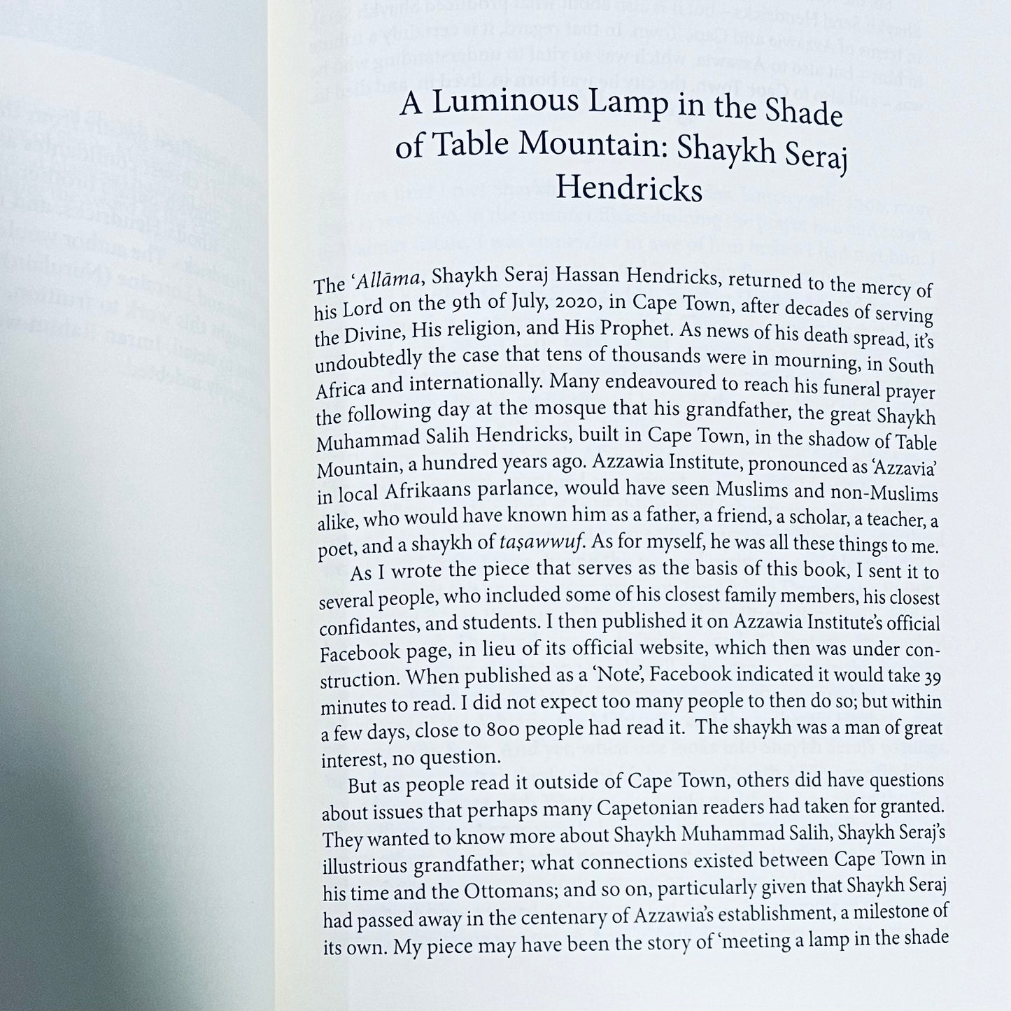 Shaykh Seraj Hendricks: A Luminous Lamp in the Shade of Table Mountain